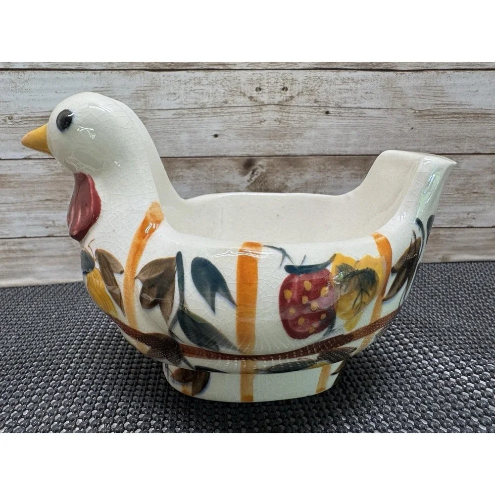 VTG Nasco Hand Painted Ceramic Rooster Gravy Boat w/Ladle - Japan 1950 Farmhouse